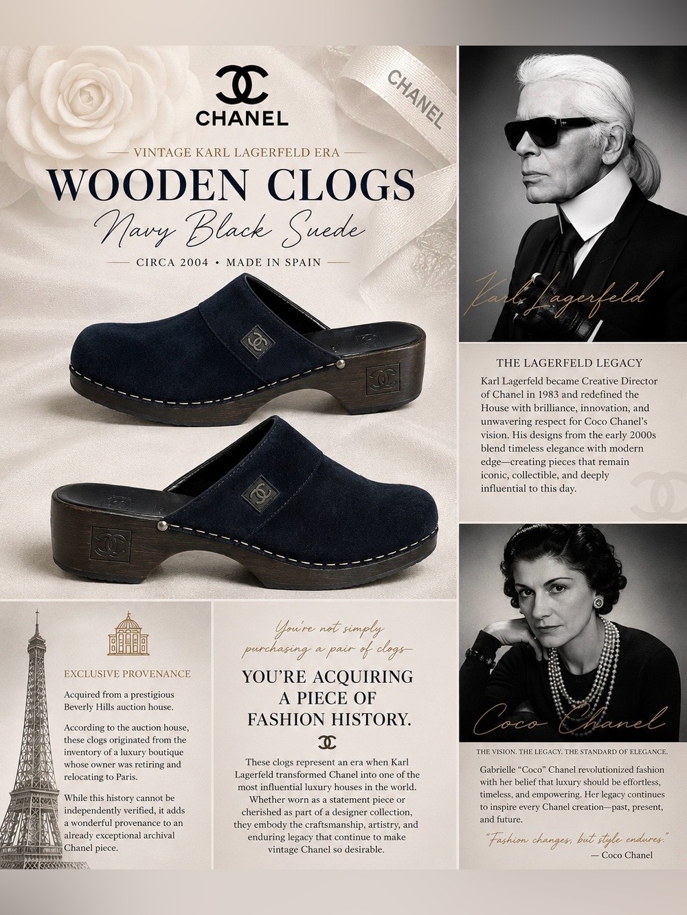 CHANEL Navy Blue Suede Clog Mules with Logo Accent